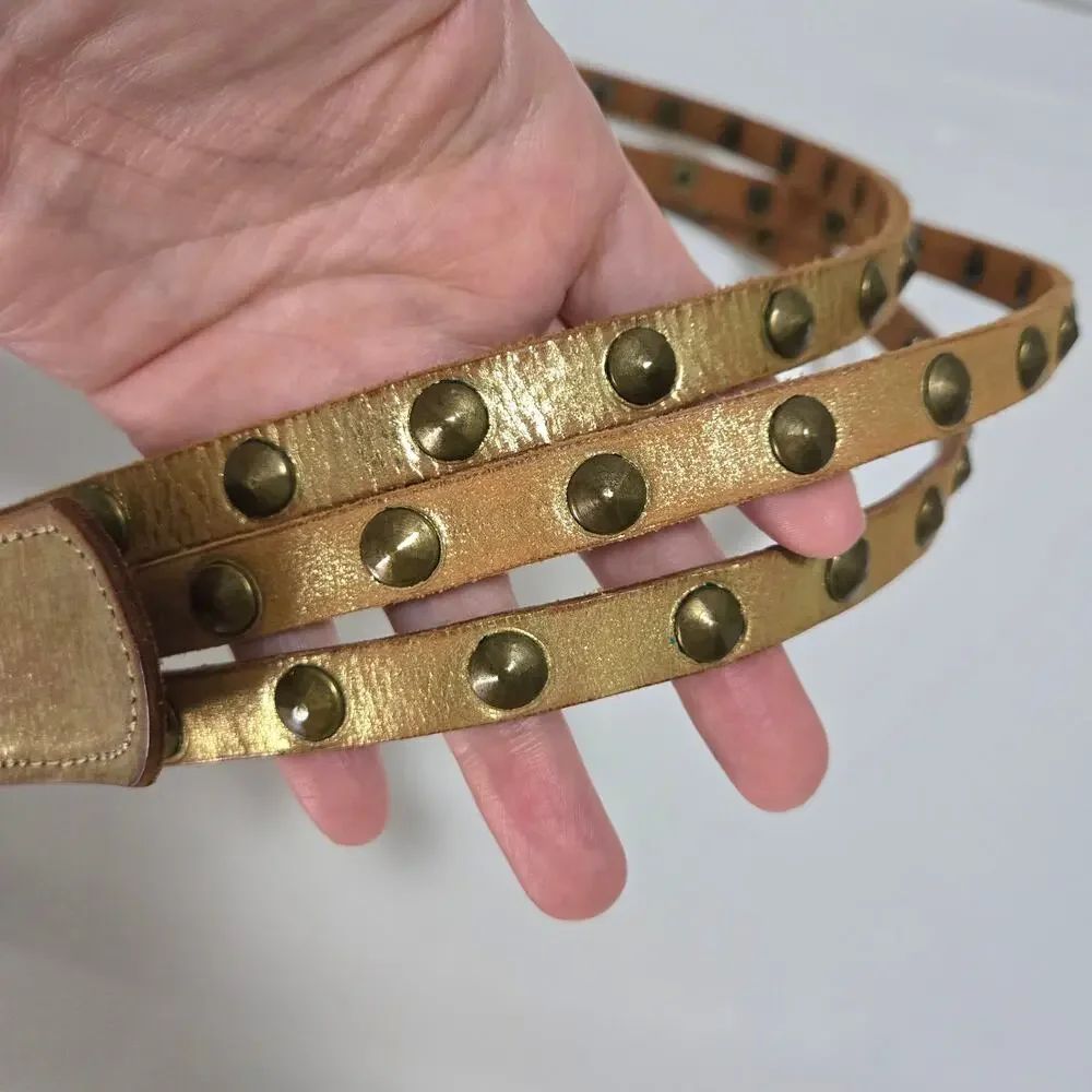 Bohemian Leather Metallic Gold Layered Studded Belt S/M O-Ring Hoop Festival